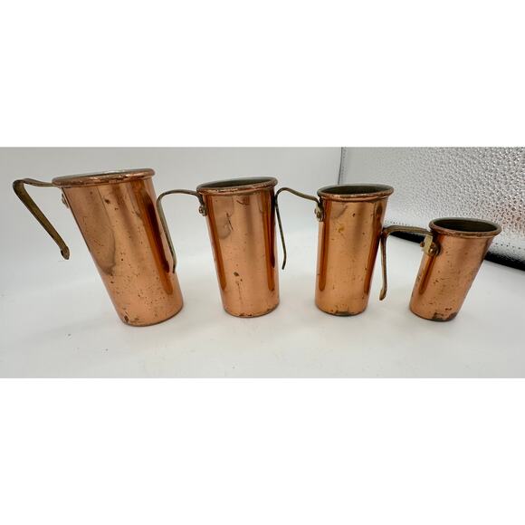 Vintage Copper Measuring Cups Set of 4 | Rustic French Farmhouse Cookware - Picture 3 of 8
